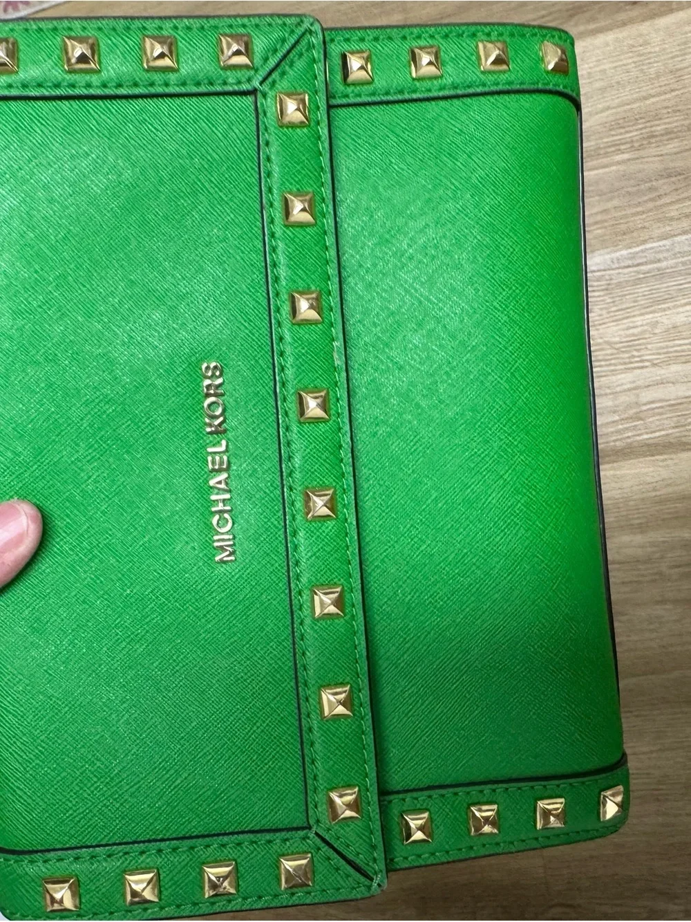 Michael Kors Kelly Green Studded Satchel